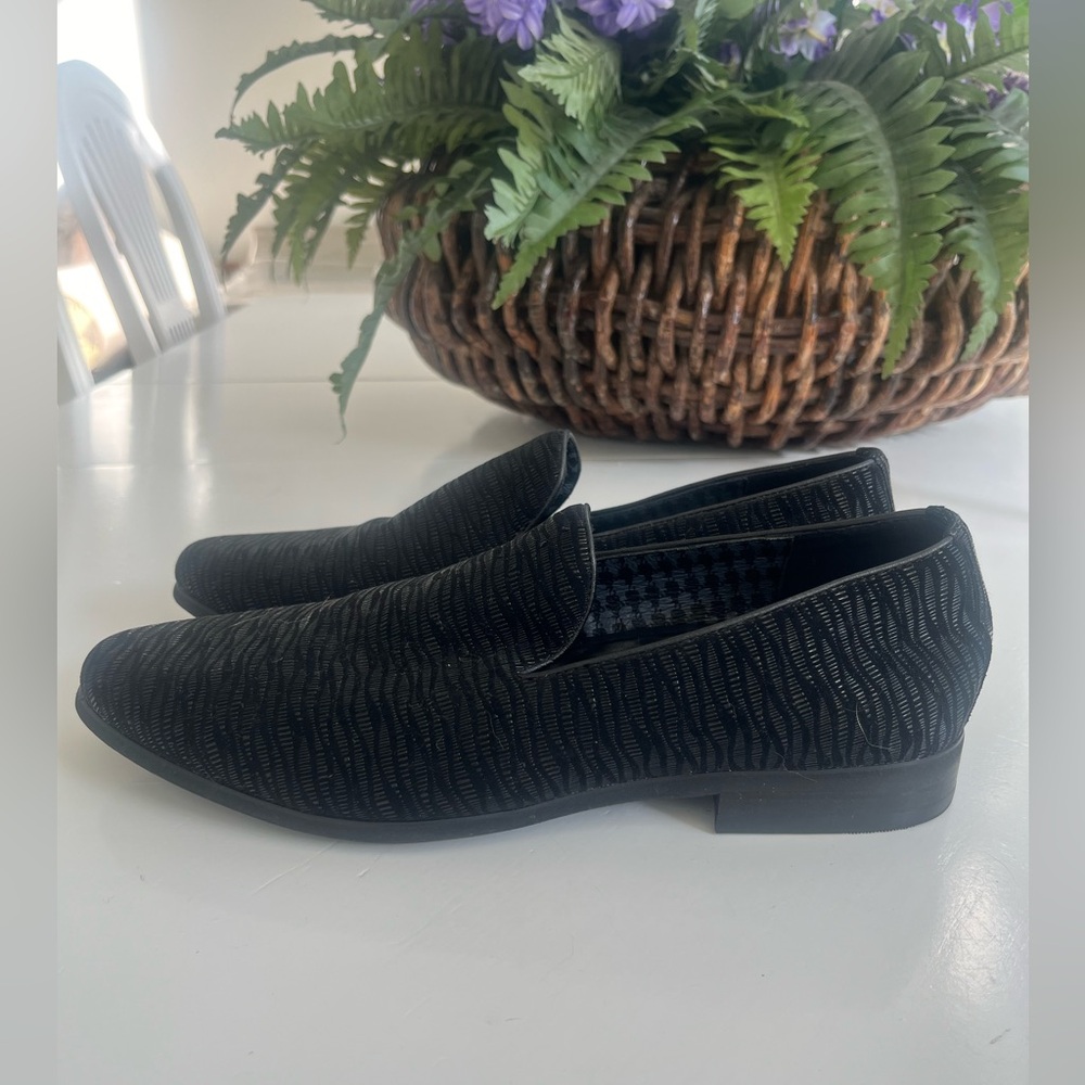 Karl Lagerfield Paris RARE slip on Smoking Slipper Loafer Leather Black Shimmer